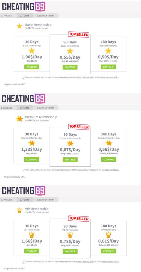Screenshot of the Cheating69 prices